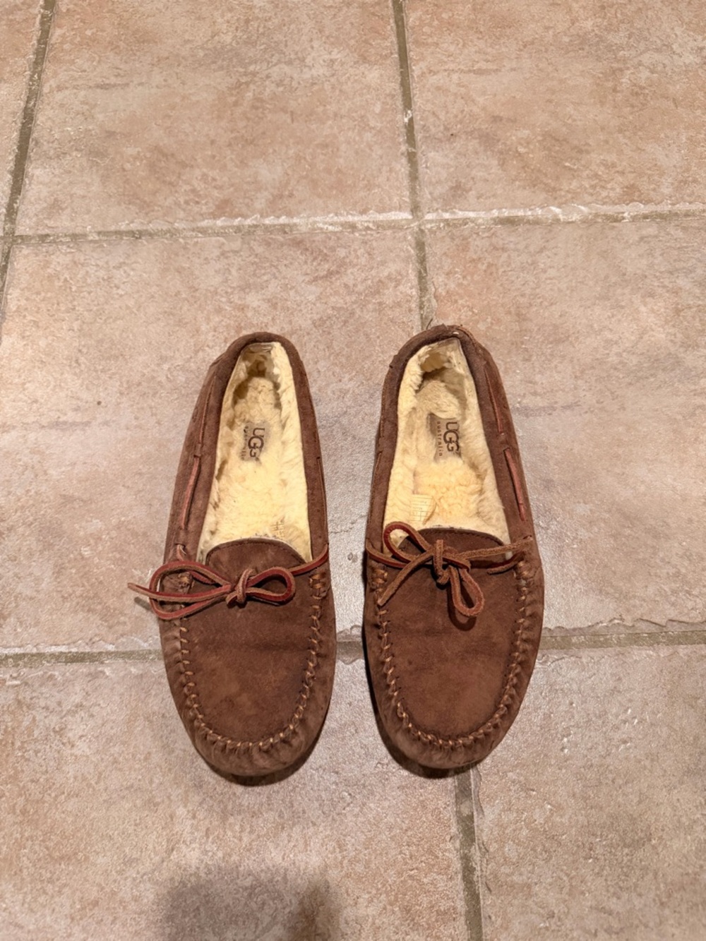 UGG Brown Suede Shearling-Lined Moccasin Loafers